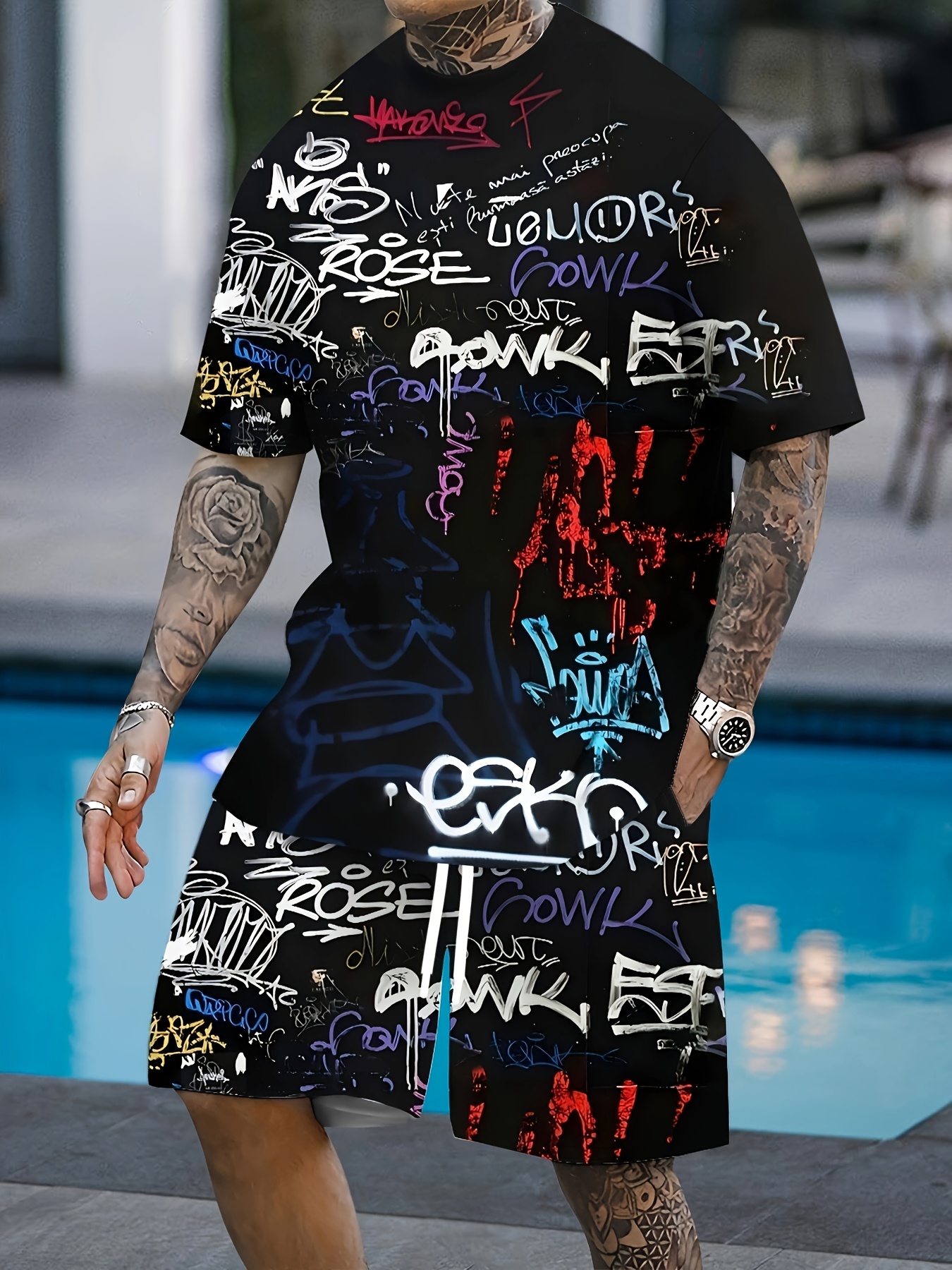 Street Fashion Graffiti - 2026 Summer New Men's Short-Sleeved Shorts