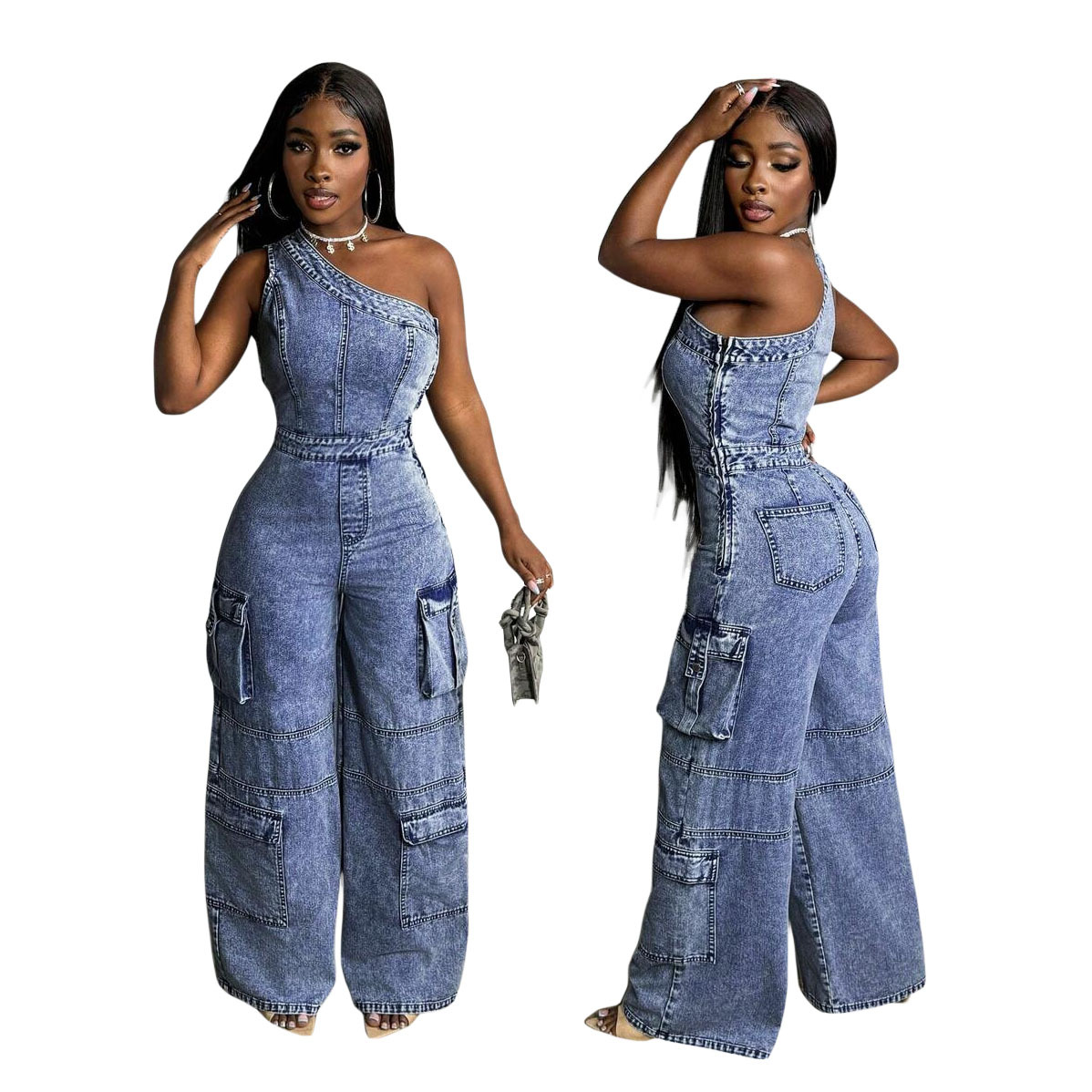 Cargo Pant Wide - New Women Cargo Jean One Shoulder