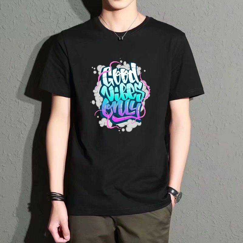 Street Fashion Graffiti - Men's Black Round-Neck Short-Sleeved T-Shirt, Street