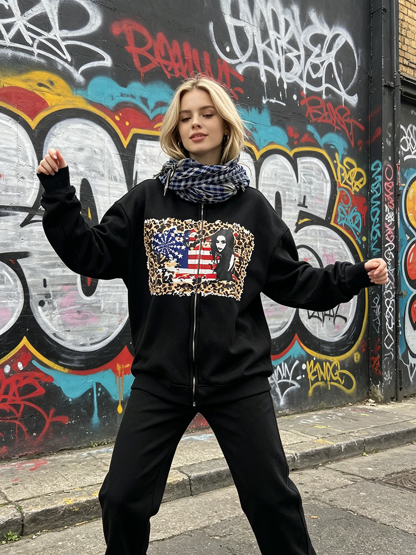 Street Fashion Zip Up Hoodie - Harajuku Street Style Women Zip Front