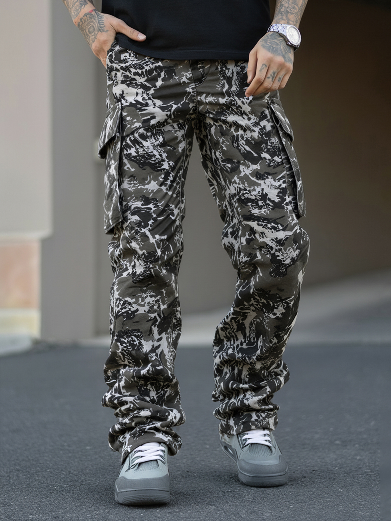 Cargo Pant Wide - Men's camouflage Avant-Garde Straight Leg Pants