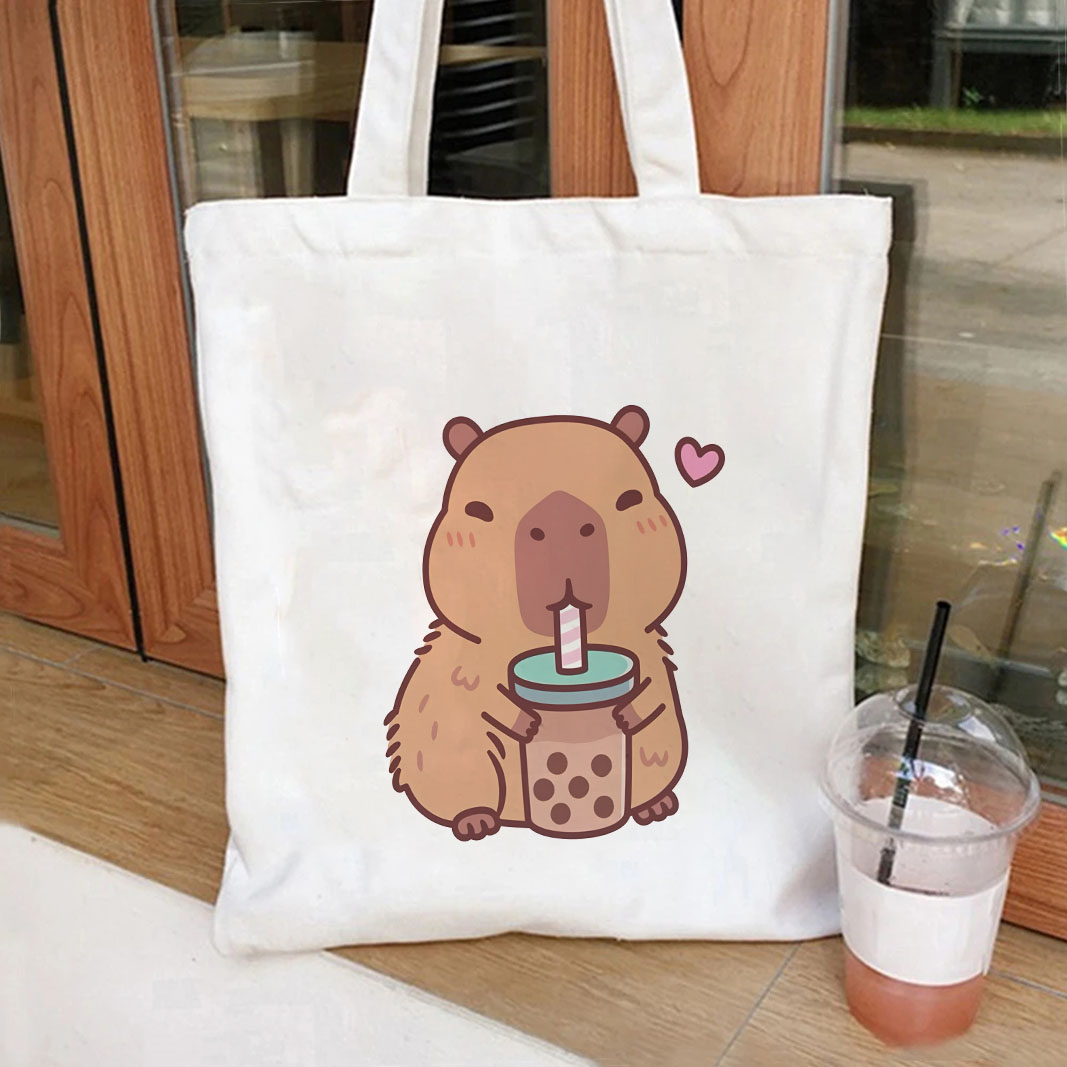 Tote Bag Canvas Print - 1pc Japanese Style capybara Printed Canvas