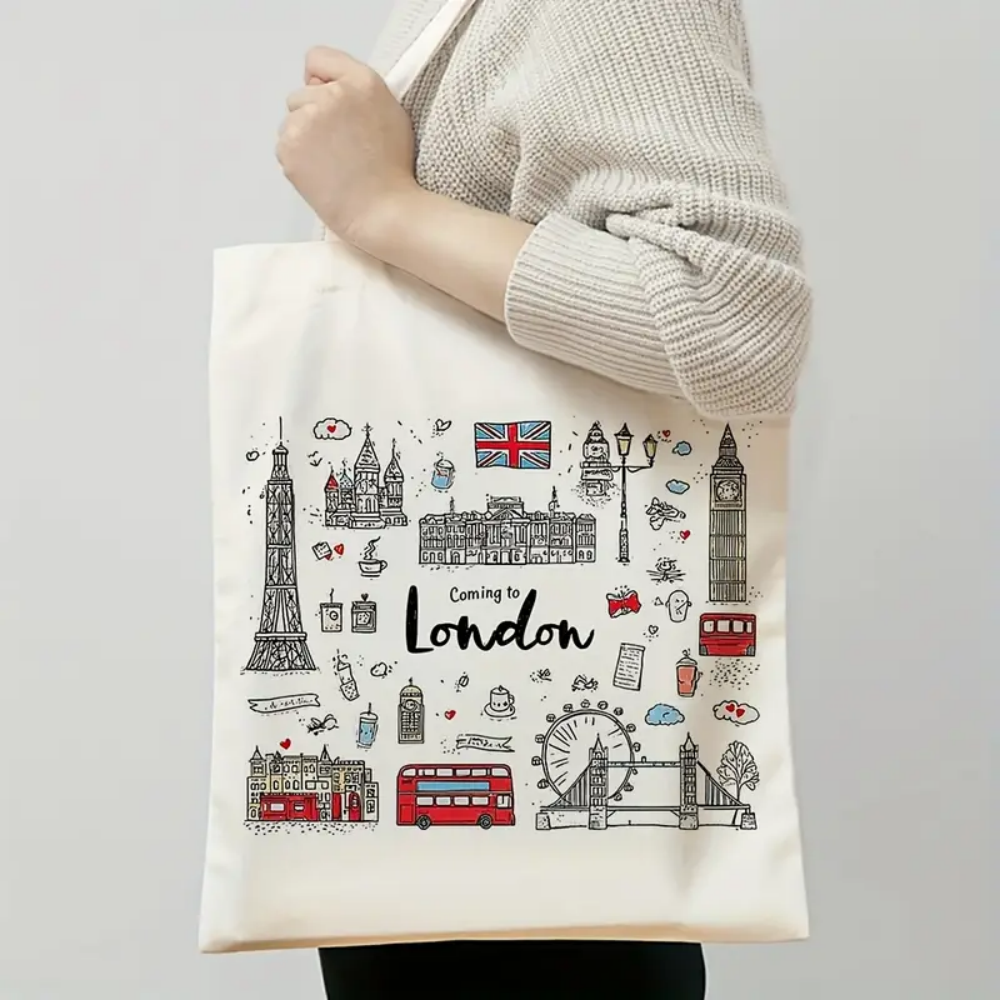 Tote Bag Canvas Print - London Landmark Bus Phone Booth Doodle