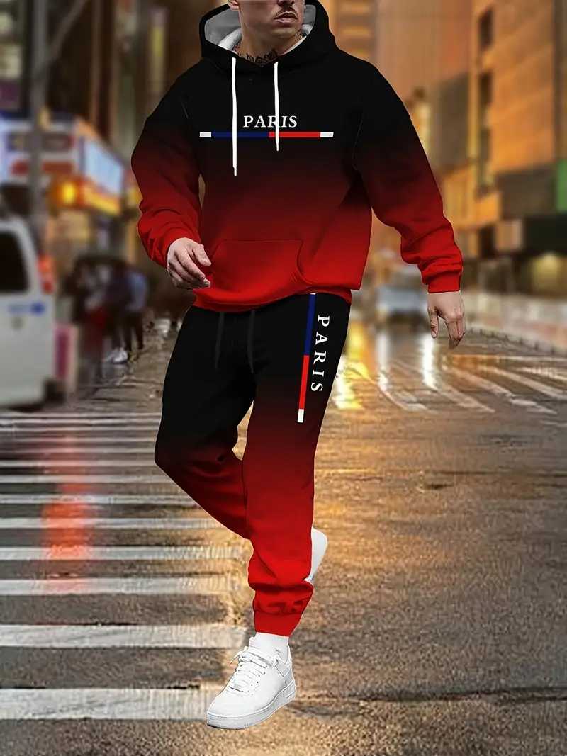Street Fashion In Paris - Gradient Color Paris Tracksuit Outfit Men's