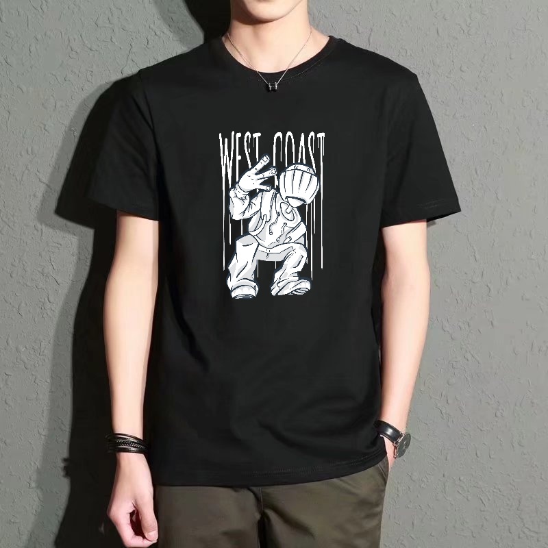 Street Fashion Graffiti - Men's Black Round-Neck Short-Sleeved T-Shirt, West