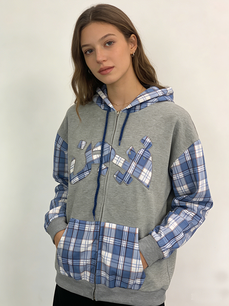 Street Fashion Zip Up Hoodie - Winter 2025 New Splicing Fashion Grid