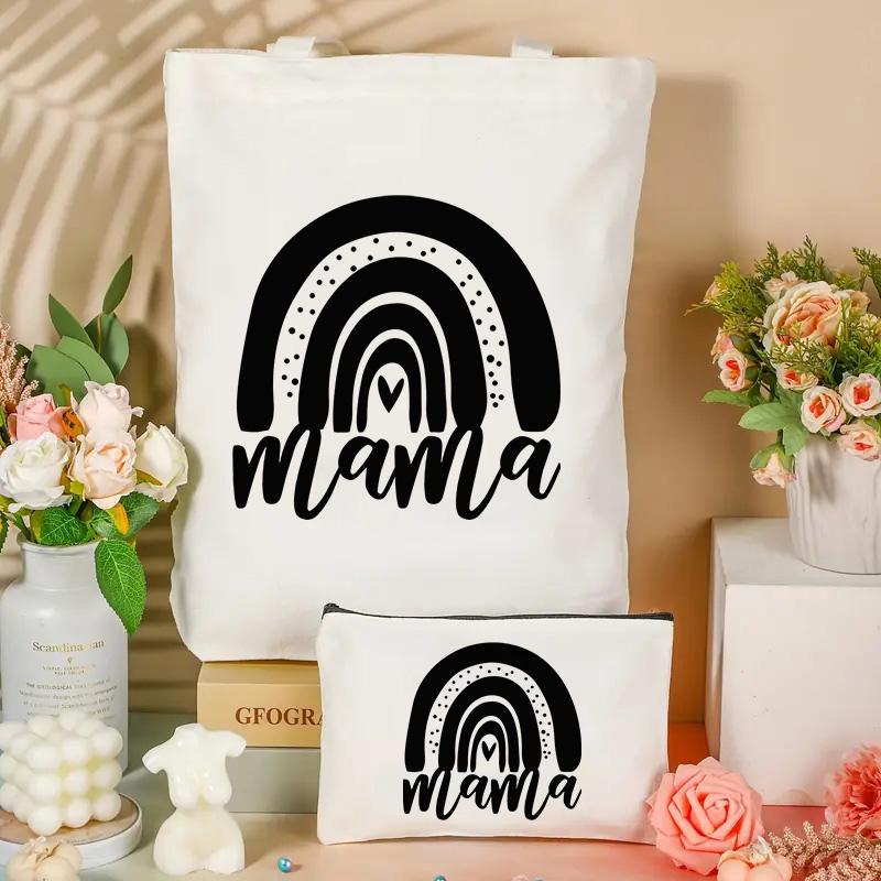 Tote Bag Canvas Print - Mama Printed Shoulder Bag, Reusable Foldable