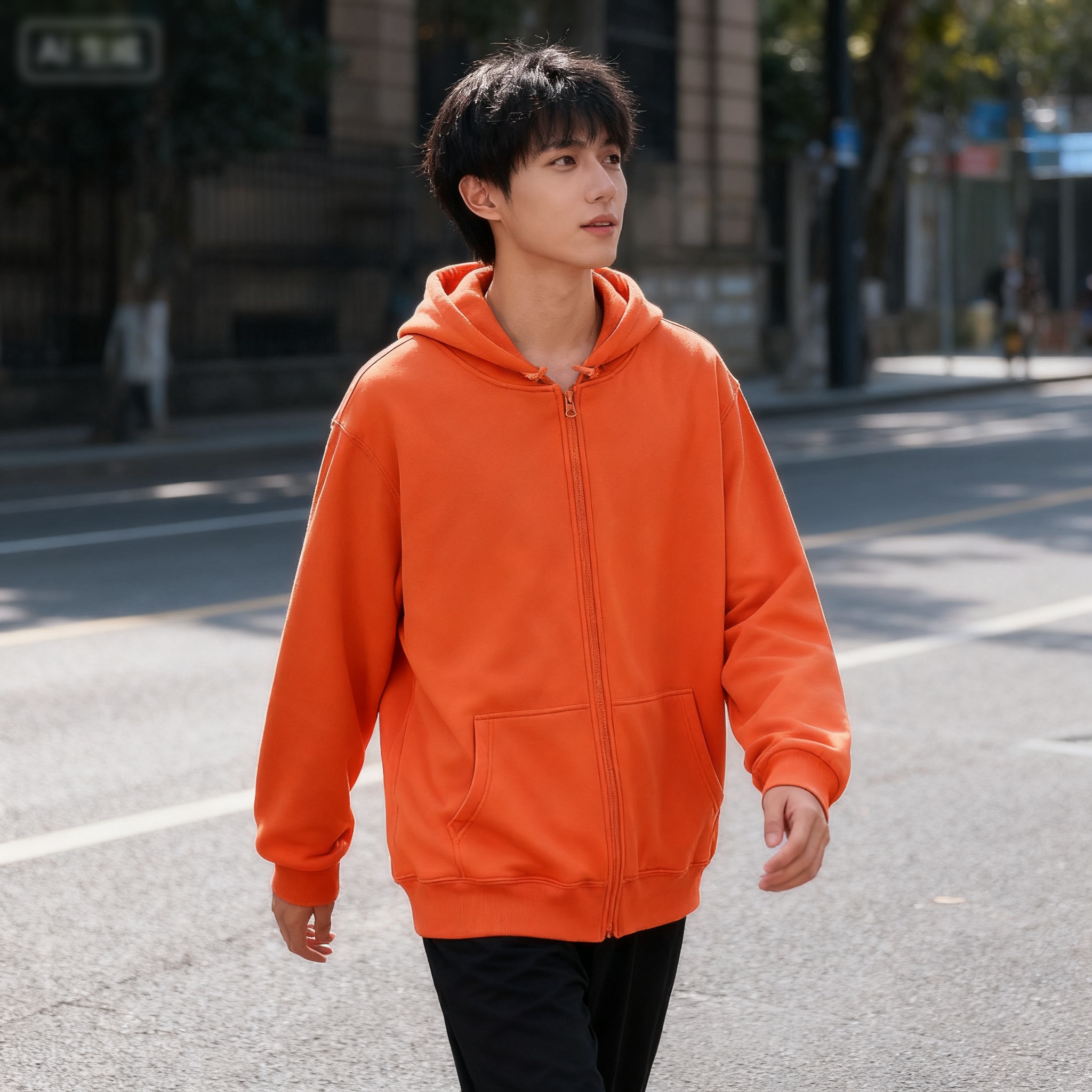 Street Fashion Zip Up Hoodie - High Street Hoodie Men Solid Color