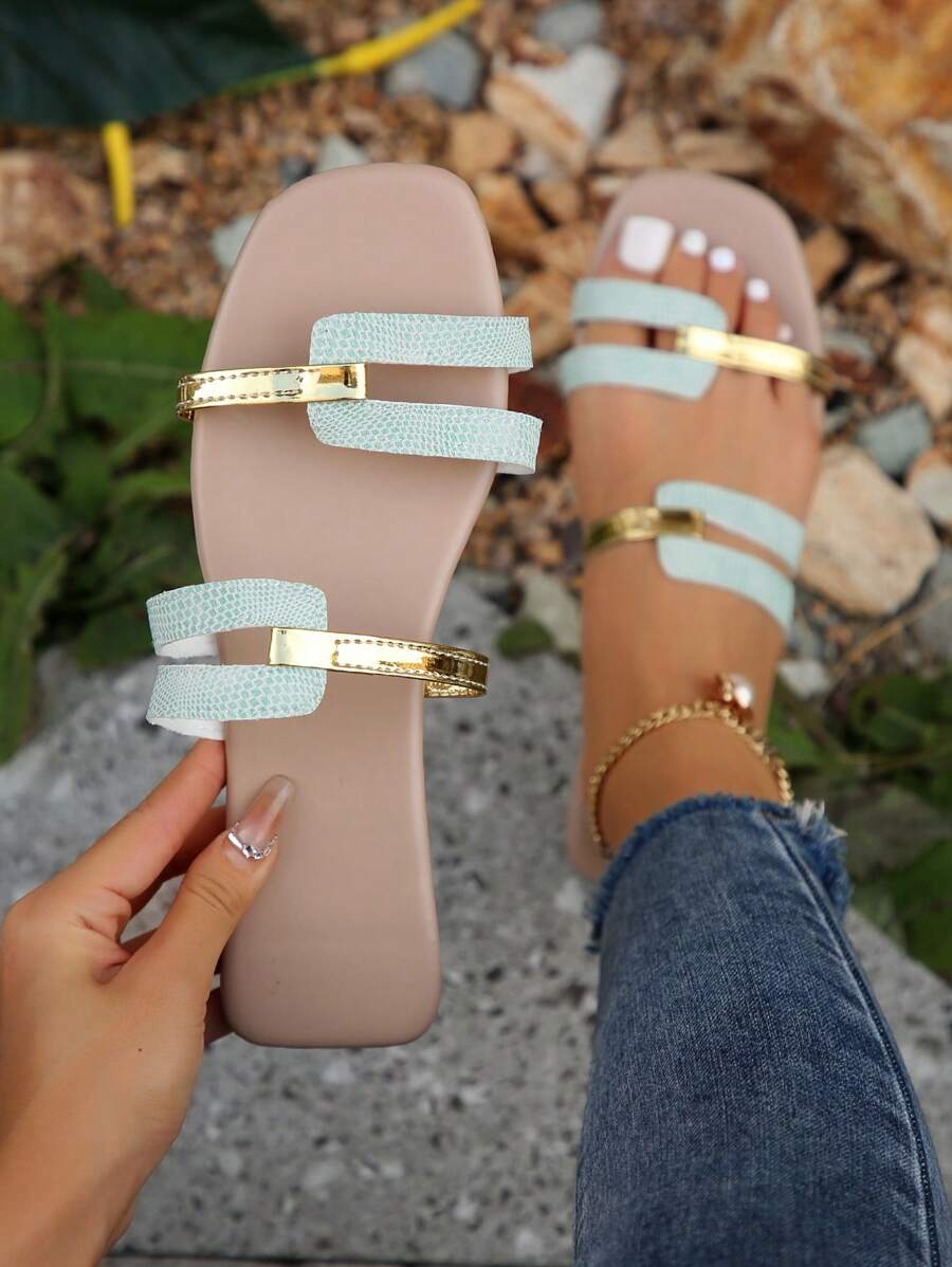 Women's Flat Sandals, Metallic - Street Fashion In Chinese บทวิจารณ์และราคา