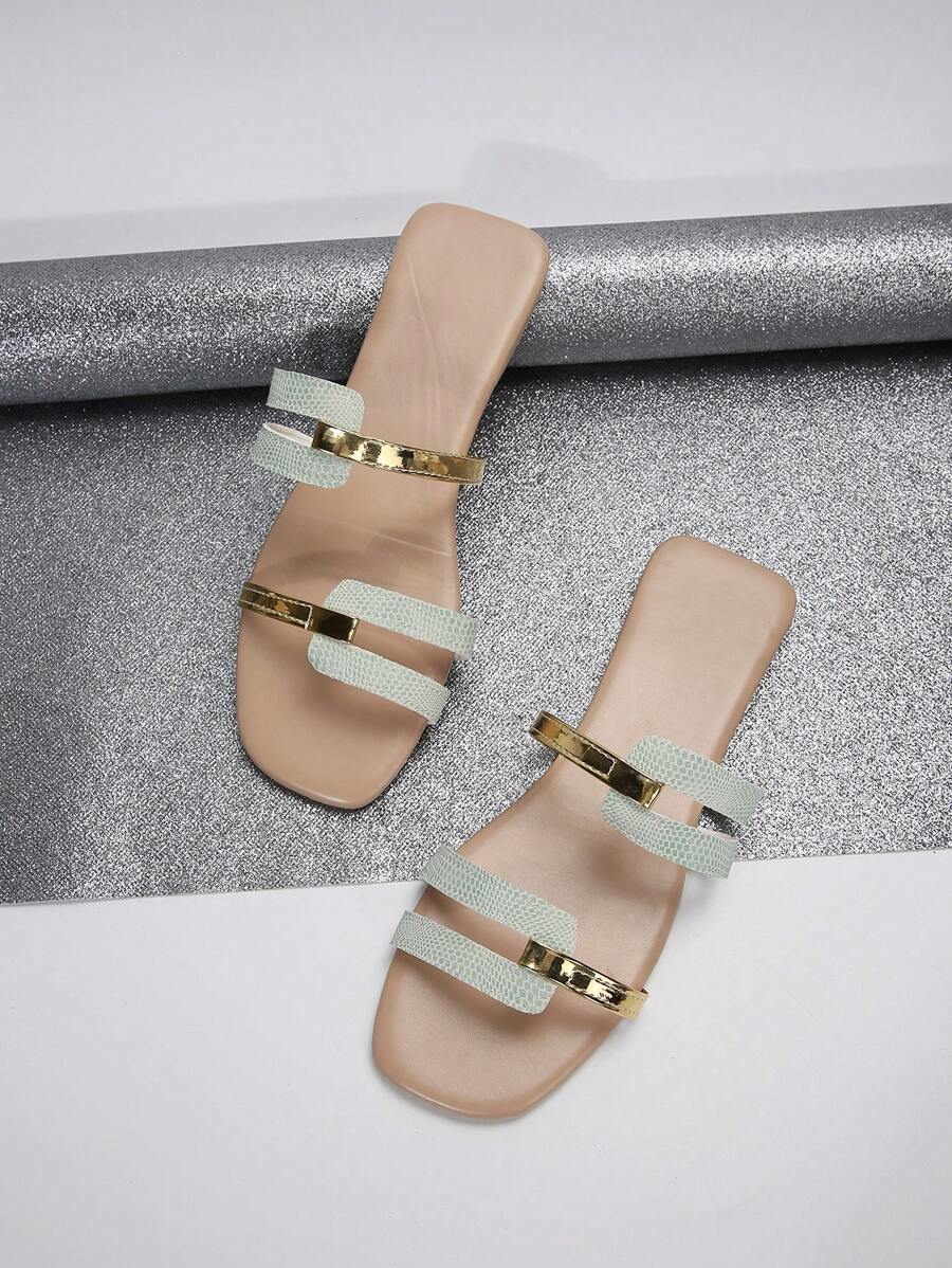 Women's Flat Sandals, Metallic - Street Fashion In Chinese บทวิจารณ์และราคา