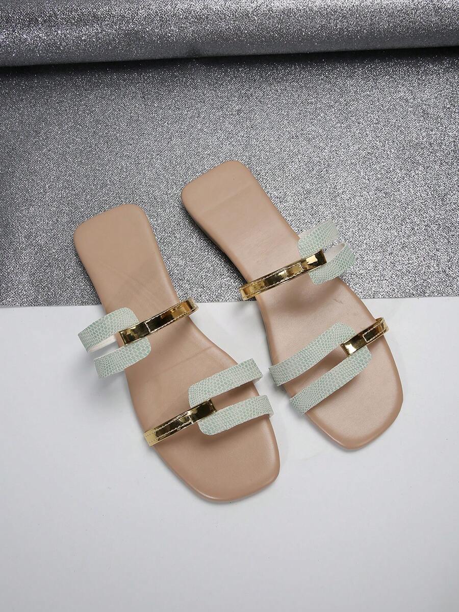 Women's Flat Sandals, Metallic - Street Fashion In Chinese บทวิจารณ์และราคา