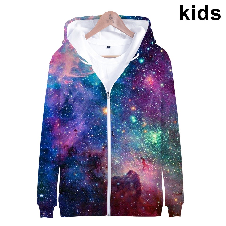 Children Star Space Galaxy Hoo - Street Fashion Zip Up Hoodie บทวิจารณ์และราคา