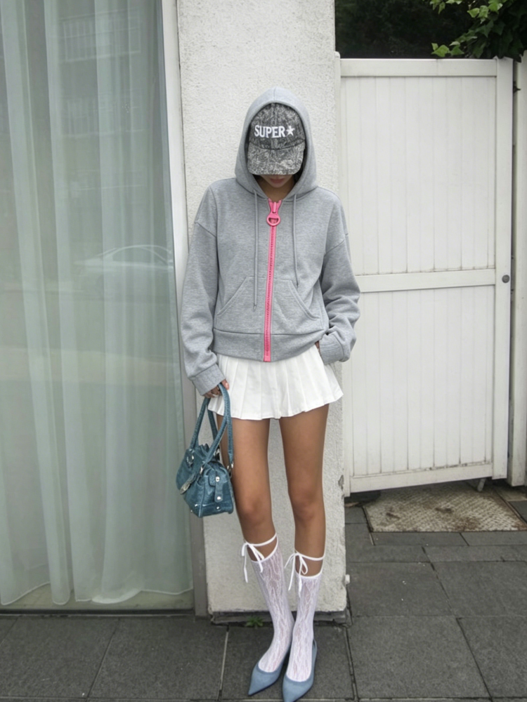 Retro Y2K Black Slim Fit Cropp - Street Fashion Zip Up Hoodie บทวิจารณ์และราคา