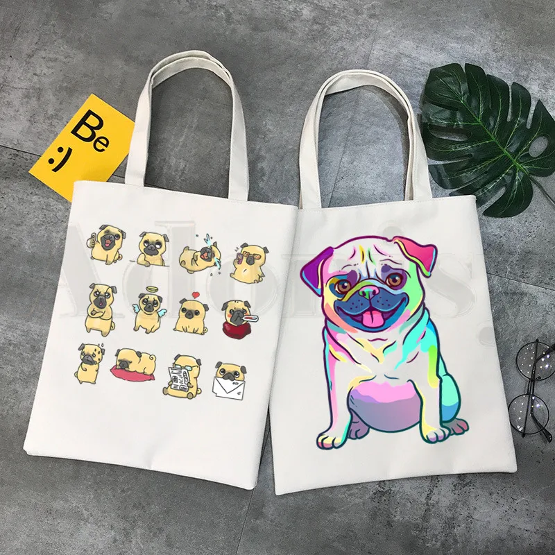 Dog Pet Pug Life Cartoon Print - Tote Bag Canvas Print บทวิจารณ์และราคา