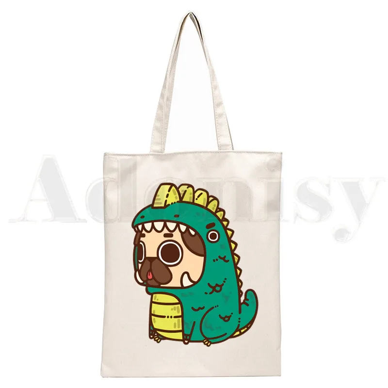Dog Pet Pug Life Cartoon Print - Tote Bag Canvas Print บทวิจารณ์และราคา