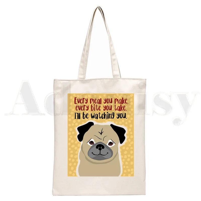 Dog Pet Pug Life Cartoon Print - Tote Bag Canvas Print บทวิจารณ์และราคา