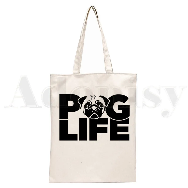 Dog Pet Pug Life Cartoon Print - Tote Bag Canvas Print บทวิจารณ์และราคา