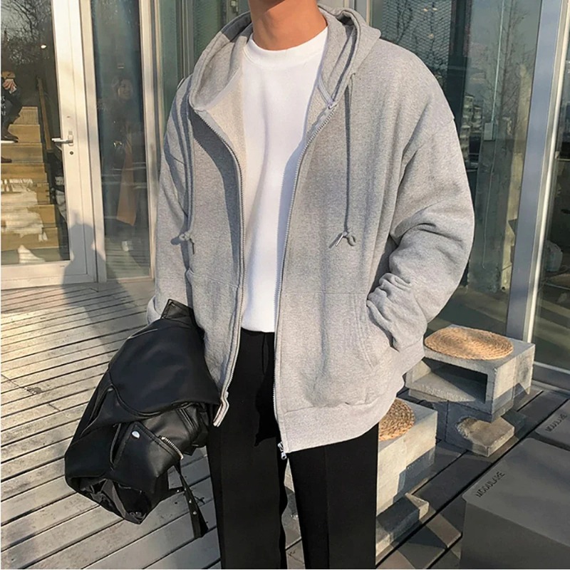 High Street Hoodie Men Solid C - Street Fashion Zip Up Hoodie บทวิจารณ์และราคา