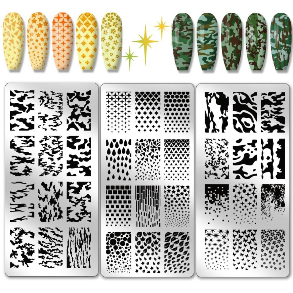3pcs Texture Nail Stamping Pla - Camo Pattern Set บทวิจารณ์และราคา