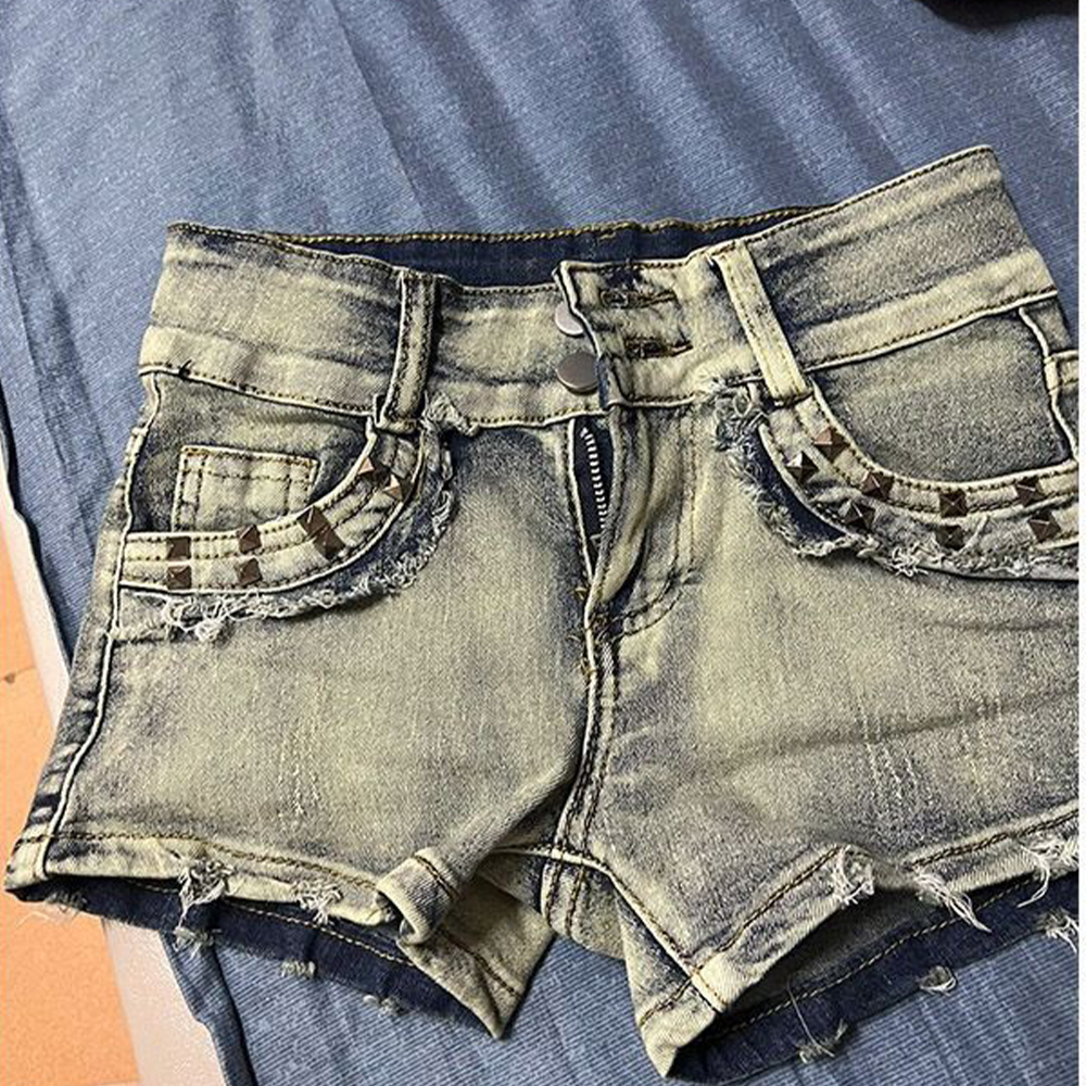 Retroy2K American Rivet Shorts - Street Fashion Girl บทวิจารณ์และราคา