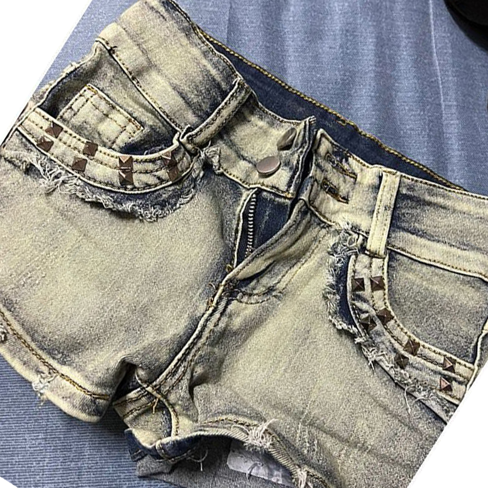 Retroy2K American Rivet Shorts - Street Fashion Girl บทวิจารณ์และราคา