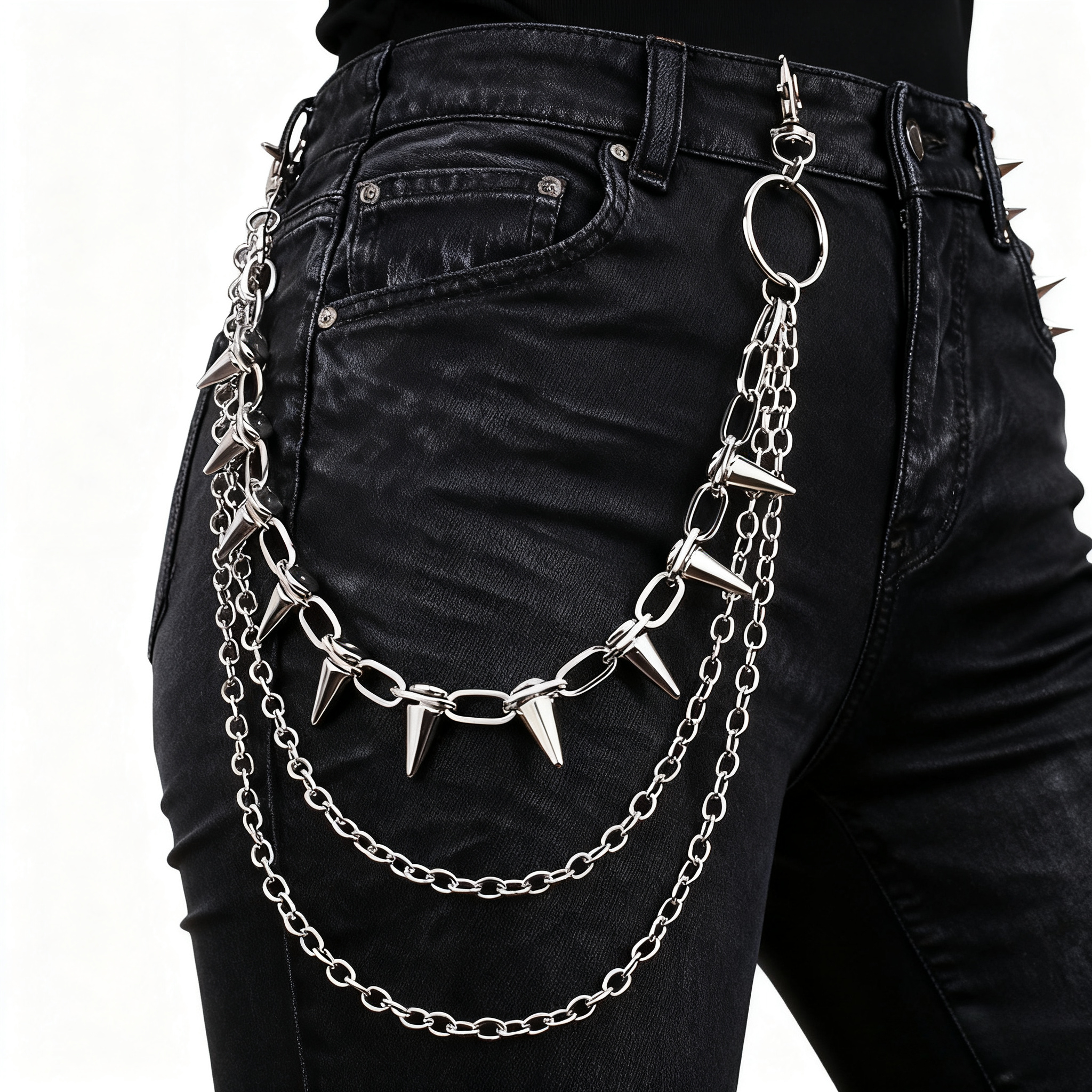 Unisex Hip Hop Punk Rock Metal - Street Fashion Jeans Women บทวิจารณ์และราคา