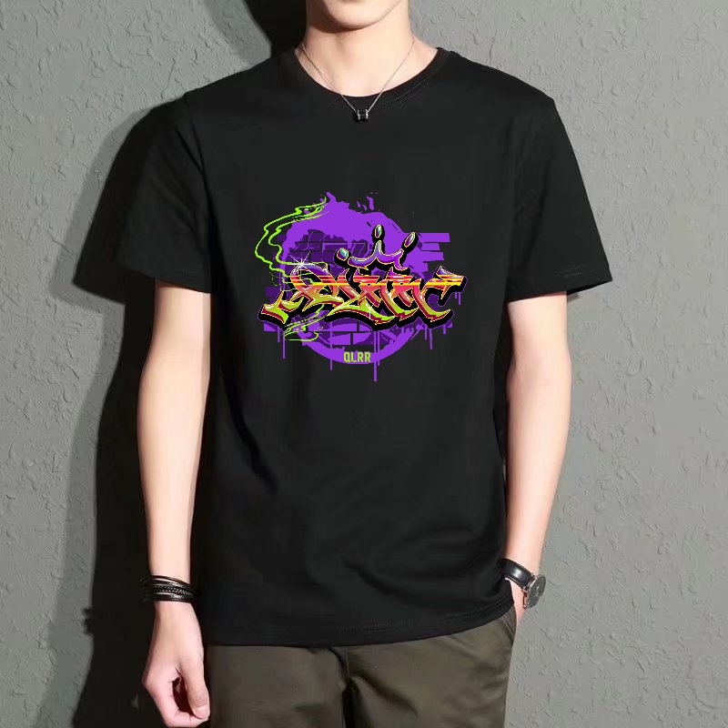 Men's Black Round-Neck Short-S - Street Fashion Graffiti บทวิจารณ์และราคา