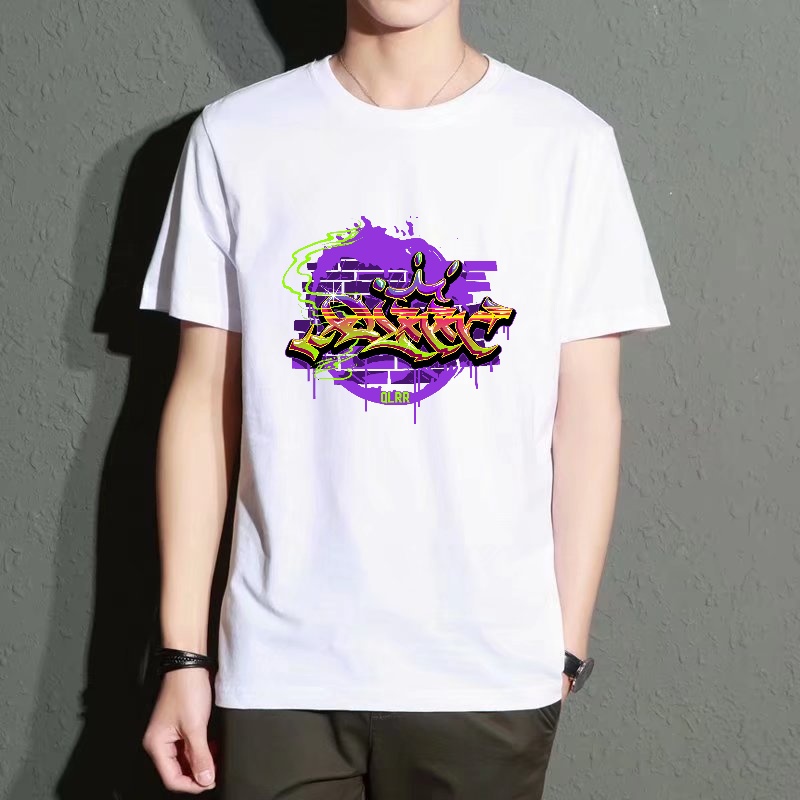 Men's Black Round-Neck Short-S - Street Fashion Graffiti บทวิจารณ์และราคา