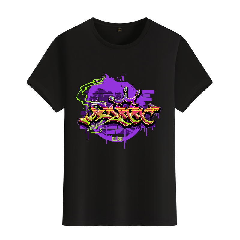 Men's Black Round-Neck Short-S - Street Fashion Graffiti บทวิจารณ์และราคา
