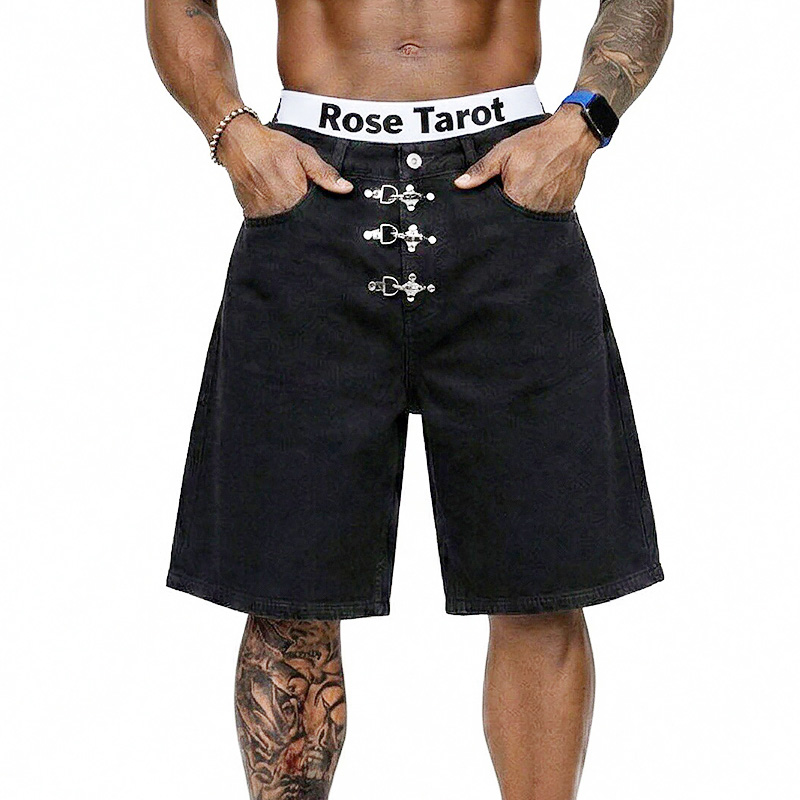 Metal Buckle Short Baggy Jeans - Street Fashion Baggy บทวิจารณ์และราคา