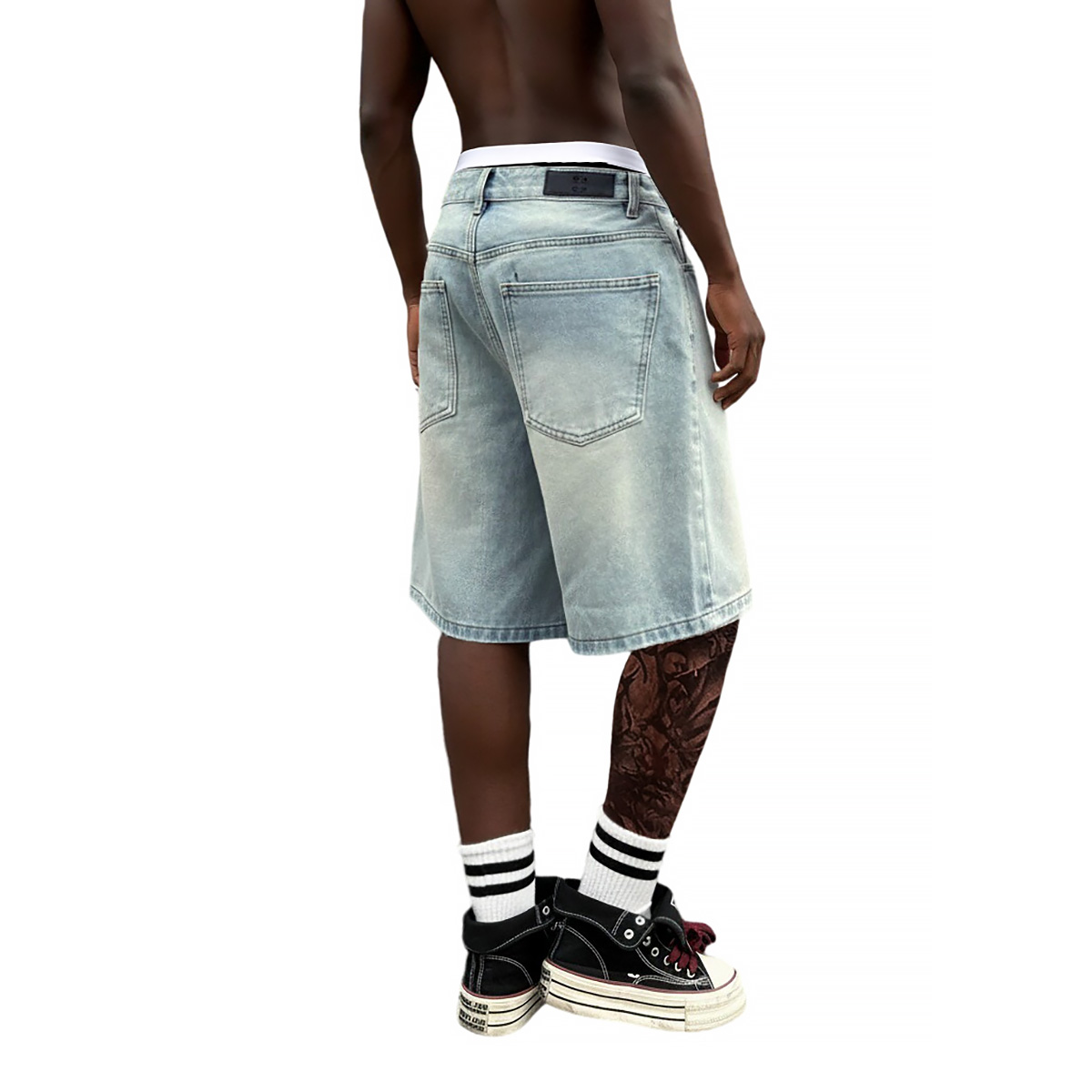 Metal Buckle Short Baggy Jeans - Street Fashion Baggy บทวิจารณ์และราคา