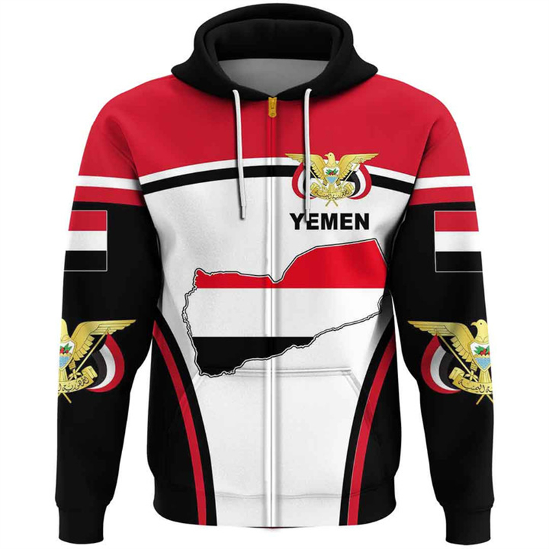 Vintage Men's Hoodie Yemen Fla - Street Fashion Zip Up Hoodie บทวิจารณ์และราคา