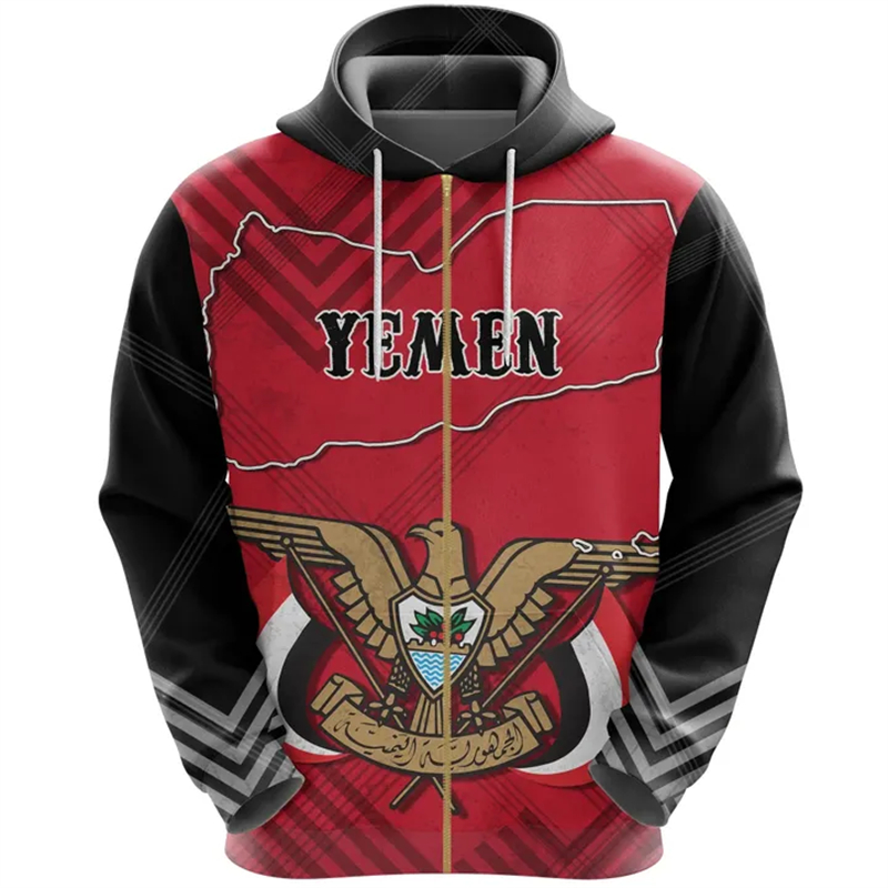 Vintage Men's Hoodie Yemen Fla - Street Fashion Zip Up Hoodie บทวิจารณ์และราคา