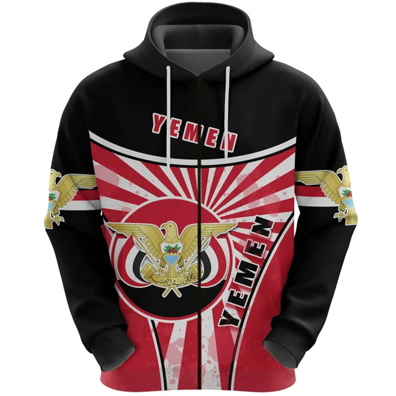 Vintage Men's Hoodie Yemen Fla - Street Fashion Zip Up Hoodie บทวิจารณ์และราคา