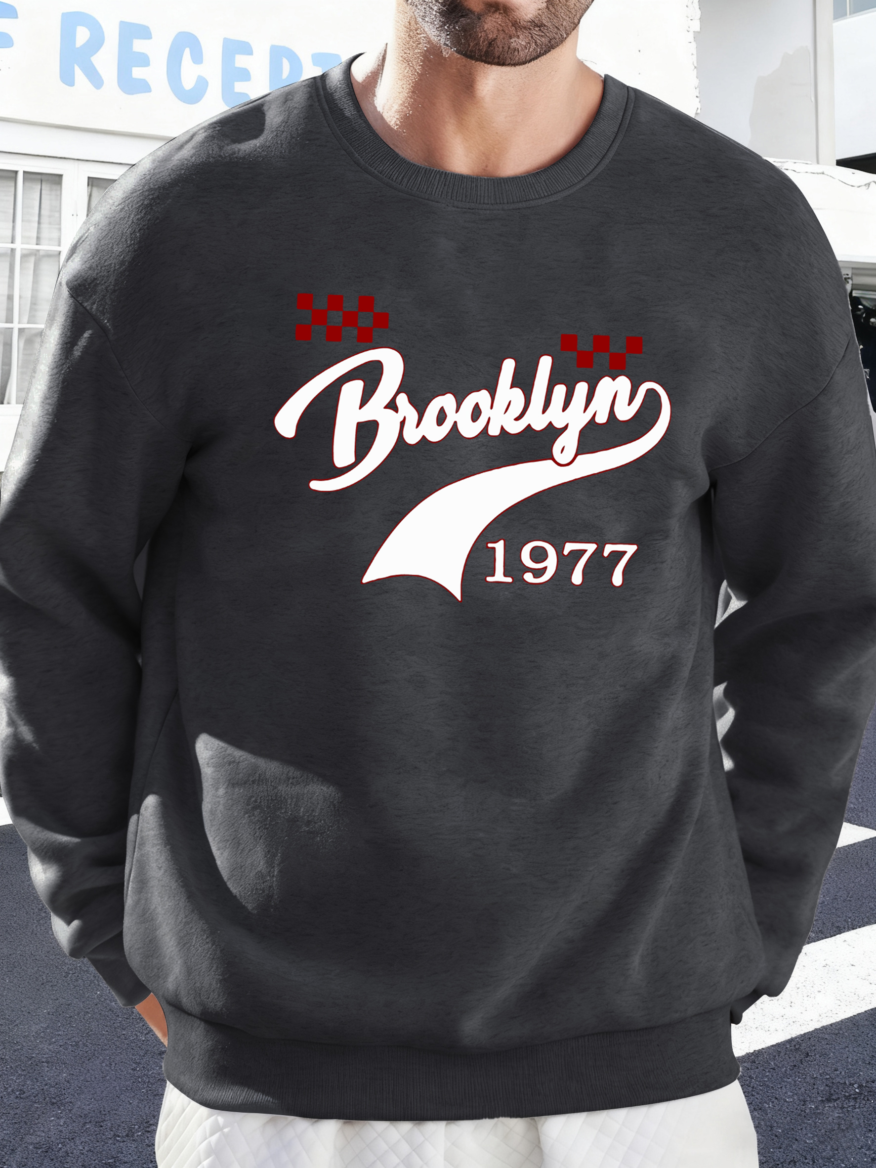 Brooklyn 1977 Creative Printed - Oversized Crewneck Fleece บทวิจารณ์และราคา
