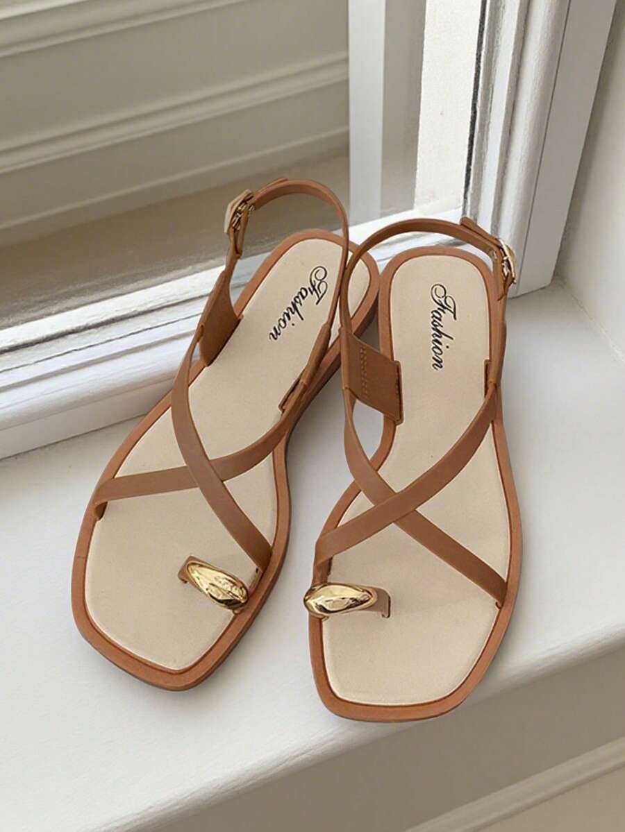 Women's Flat Sandals, Metallic - Street Fashion In Chinese บทวิจารณ์และราคา