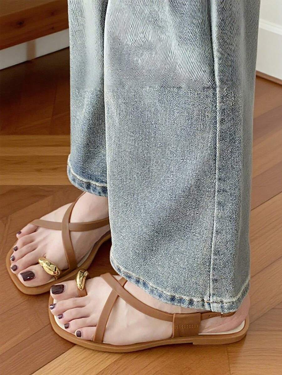 Women's Flat Sandals, Metallic - Street Fashion In Chinese บทวิจารณ์และราคา