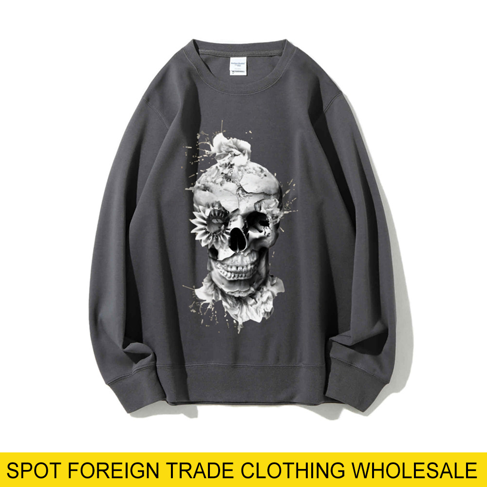 Skull Print Oversized Sweatshi - Oversized Crewneck Fleece บทวิจารณ์และราคา