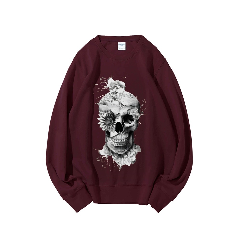 Skull Print Oversized Sweatshi - Oversized Crewneck Fleece บทวิจารณ์และราคา