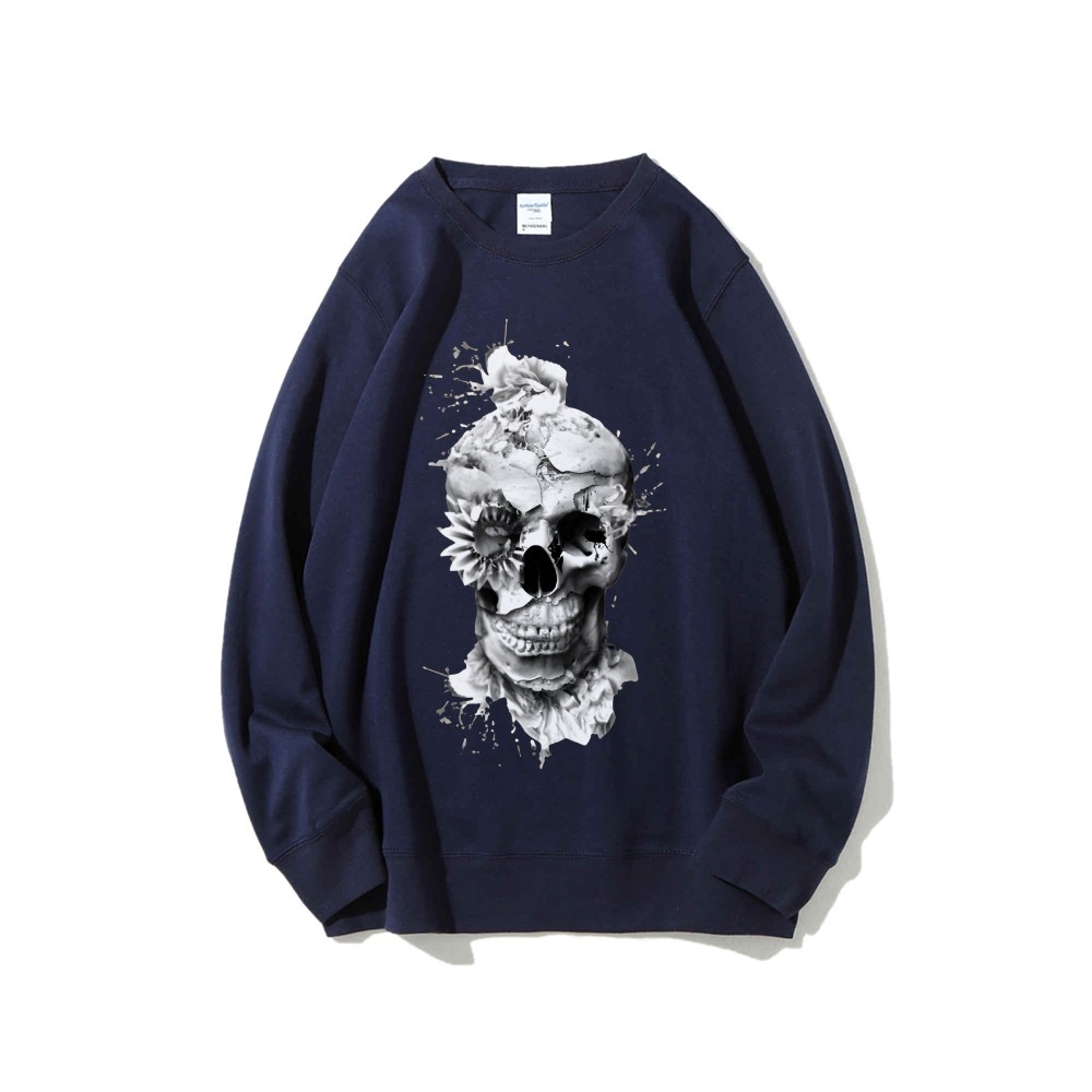 Skull Print Oversized Sweatshi - Oversized Crewneck Fleece บทวิจารณ์และราคา