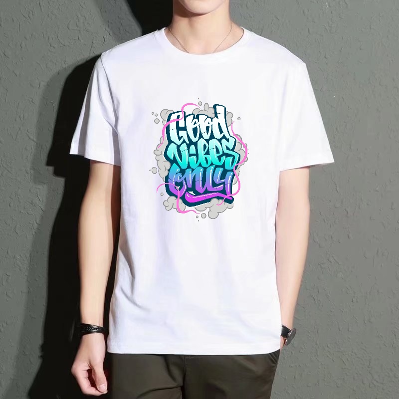 Men's Black Round-Neck Short-S - Street Fashion Graffiti บทวิจารณ์และราคา