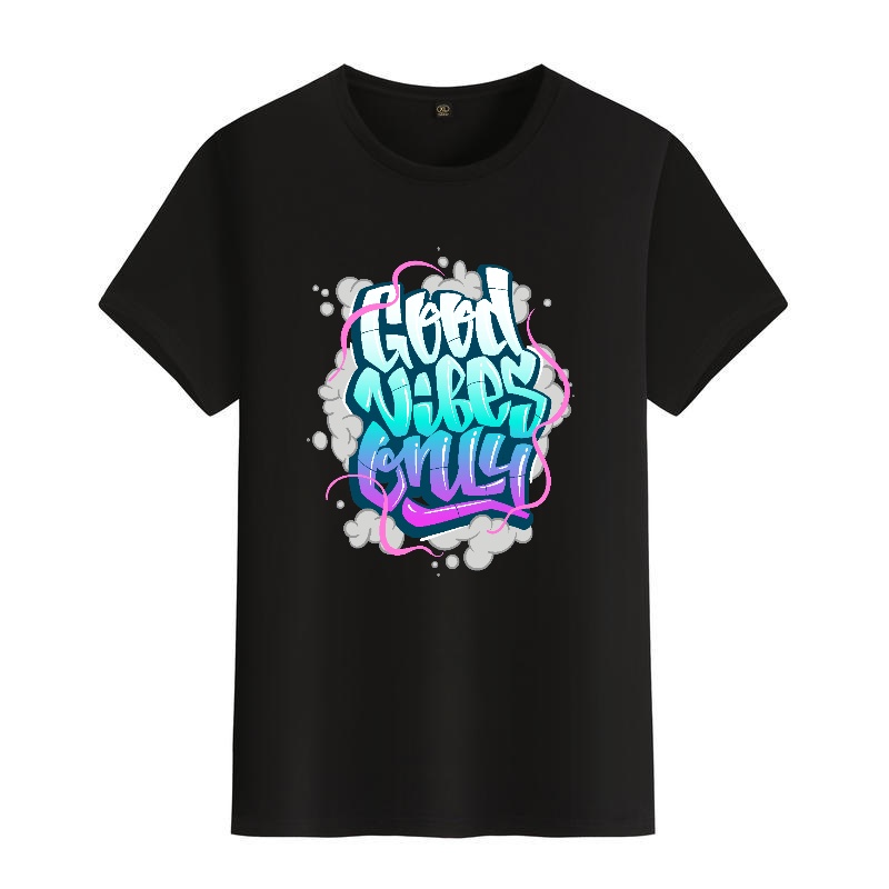 Men's Black Round-Neck Short-S - Street Fashion Graffiti บทวิจารณ์และราคา