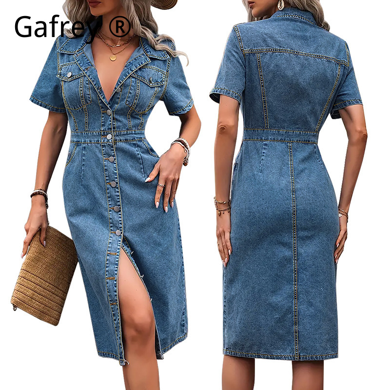 Plus Size Women Lapel Denim Dr - Street Fashion Jeans Women บทวิจารณ์และราคา