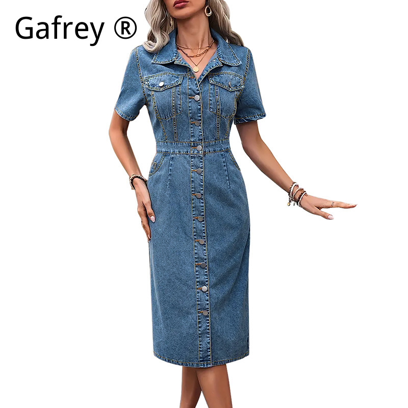 Plus Size Women Lapel Denim Dr - Street Fashion Jeans Women บทวิจารณ์และราคา