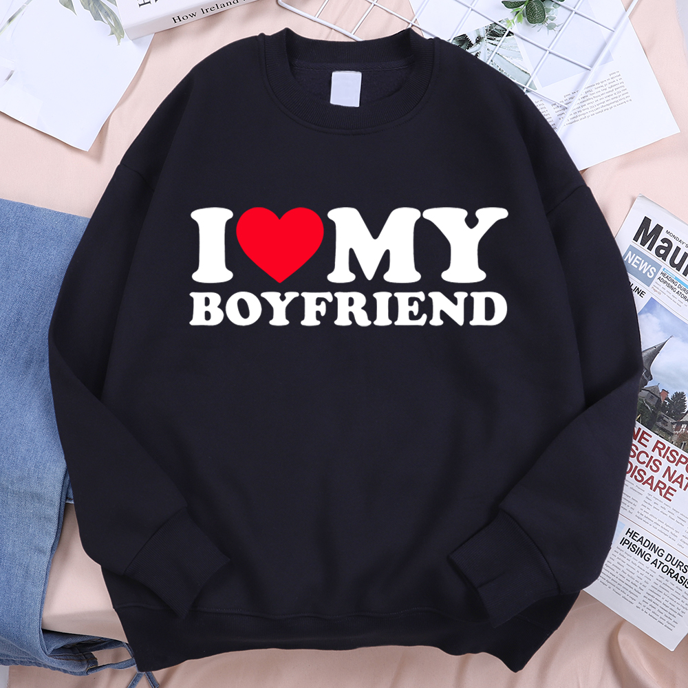 I Love My Boyfriend Letter Pri - Oversized Crewneck Fleece บทวิจารณ์และราคา