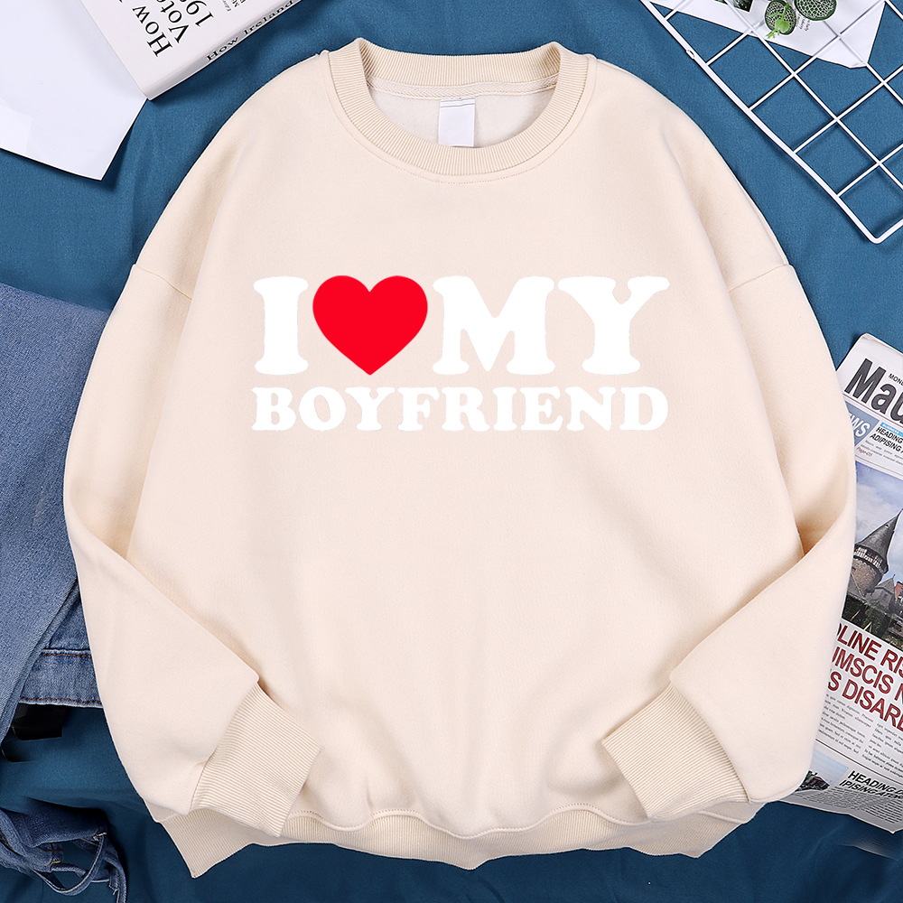 I Love My Boyfriend Letter Pri - Oversized Crewneck Fleece บทวิจารณ์และราคา