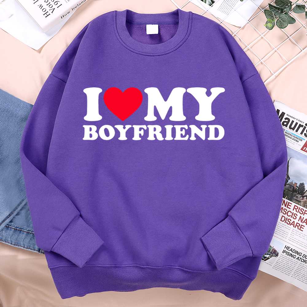I Love My Boyfriend Letter Pri - Oversized Crewneck Fleece บทวิจารณ์และราคา