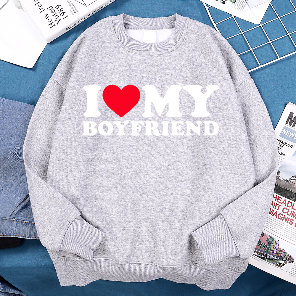 I Love My Boyfriend Letter Pri - Oversized Crewneck Fleece บทวิจารณ์และราคา
