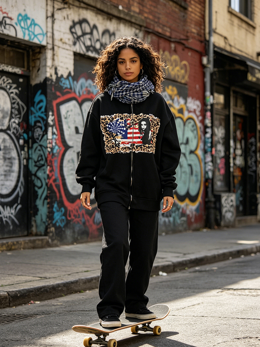 Harajuku Street Style Women Zi - Street Fashion Zip Up Hoodie บทวิจารณ์และราคา