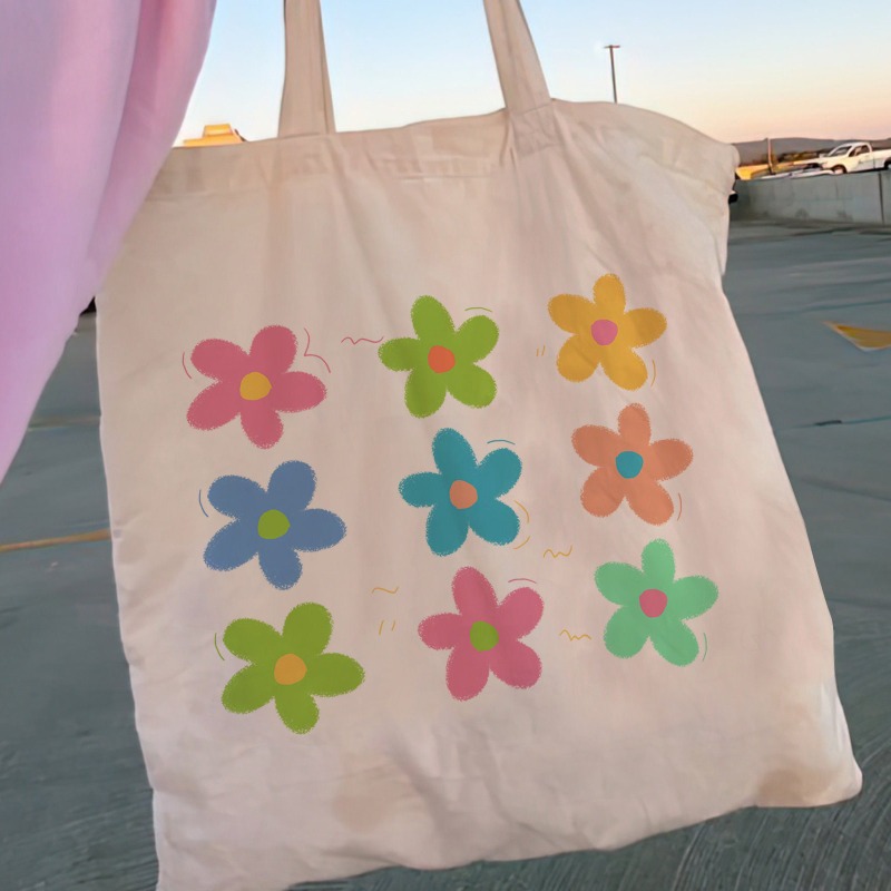 Flower Power Printed Printed C - Tote Bag Canvas Print บทวิจารณ์และราคา
